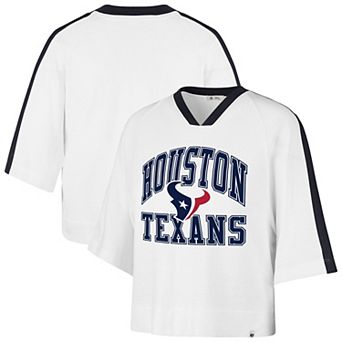 Women's '47 White Houston Texans Big Overarch Drop Needle Raglan V-Neck T-Shirt