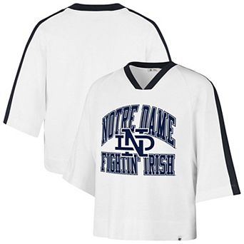 Women's '47 White Notre Dame Fighting Irish Big Overarch Drop Needle Raglan V-Neck T-Shirt