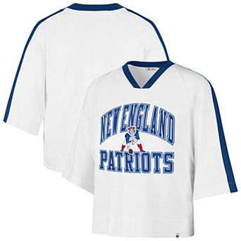 Women's '47 White New England Patriots Big Overarch Drop Needle Raglan V-Neck T-Shirt