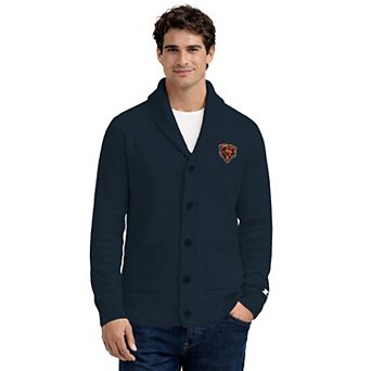 Men's Starter Navy Chicago Bears Shawl Collar Heavy Knit Cardigan Sweater