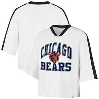Women's '47 White Chicago Bears Big Overarch Drop Needle Raglan V-Neck T-Shirt