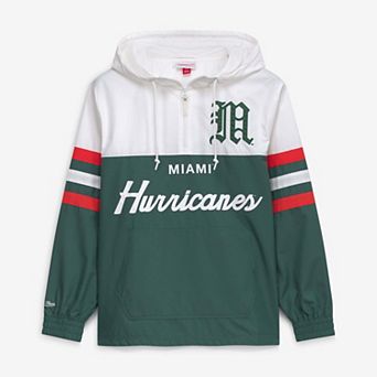 Men's Mitchell & Ness Green Miami Hurricanes Head Coach Lightweight Anorak Half-Zip Windbreaker