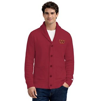 Men's Starter Burgundy Washington Commanders Shawl Collar Heavy Knit Cardigan Sweater