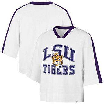 Women's '47 White LSU Tigers Big Overarch Drop Needle Raglan V-Neck T-Shirt