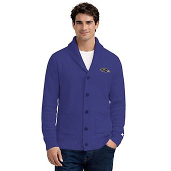 Men's Starter Purple Baltimore Ravens Shawl Collar Heavy Knit Cardigan Sweater