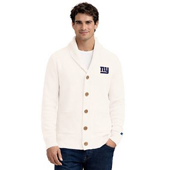 Men's Starter Cream New York Giants Shawl Collar Heavy Knit Cardigan Sweater
