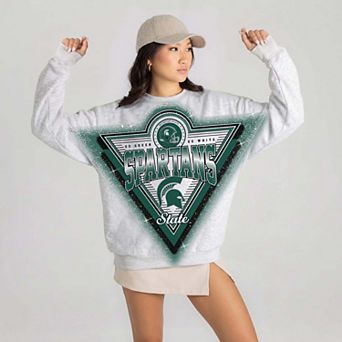 Women's Gameday Couture Gray Michigan State Spartans Chasing Victory Rhinestone Spray Oversized Fleece Sweatshirt