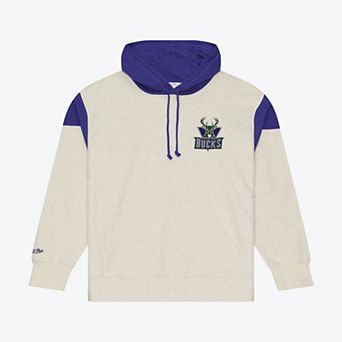 Men's Mitchell & Ness Cream Milwaukee Bucks French Terry Hoodie