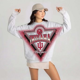 Women's Gameday Couture Gray Indiana Hoosiers Chasing Victory Rhinestone Spray Oversized Fleece Sweatshirt