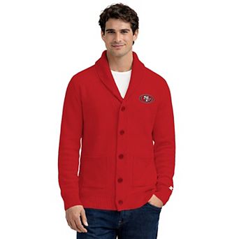 Men's Starter Scarlet San Francisco 49ers Shawl Collar Heavy Knit Cardigan Sweater