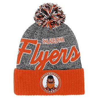 Youth Mitchell & Ness Orange/Gray Philadelphia Flyers Mascot Cuffed Knit Hat with Pom