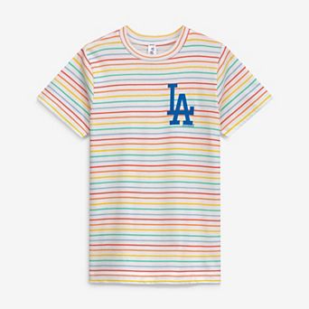Girls Youth Soft as a Grape White Los Angeles Dodgers Striped T-Shirt