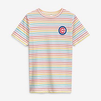 Girls Youth Soft as a Grape White Chicago Cubs Striped T-Shirt