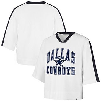 Women's '47 White Dallas Cowboys Big Overarch Drop Needle Raglan V-Neck T-Shirt