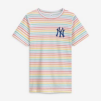 Girls Youth Soft as a Grape White New York Yankees Striped T-Shirt
