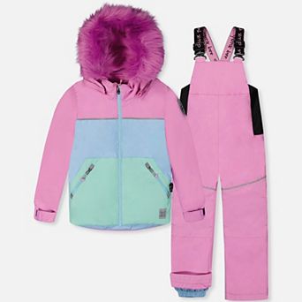 Little Kids Girl Colorblock Two Piece Discover Snowsuit with Hooded Jacket and Snow Pants