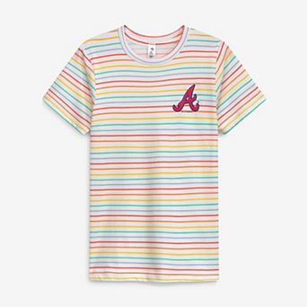 Girls Youth Soft as a Grape White Atlanta Braves Striped T-Shirt