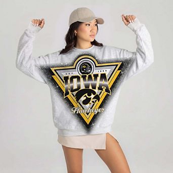Women's Gameday Couture Gray Iowa Hawkeyes Chasing Victory Rhinestone Spray Oversized Fleece Sweatshirt