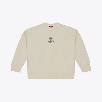 Women's Mitchell & Ness Cream Seattle SuperSonics Core Essentials Micro Logo Fleece Sweatshirt