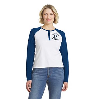 Women's WEAR by Erin Andrews White/Royal Indianapolis Colts Henley Long Sleeve Raglan T-Shirt