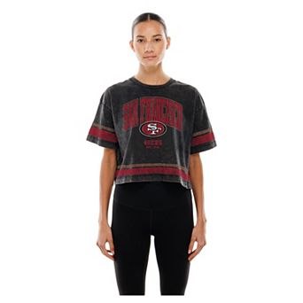 Women's New Era Black San Francisco 49ers Lifestyle Mineral Wash Boxy Cropped T-Shirt