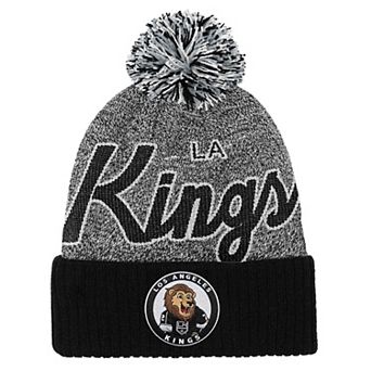 Youth Mitchell & Ness Black/Gray Los Angeles Kings Mascot Cuffed Knit Hat with Pom