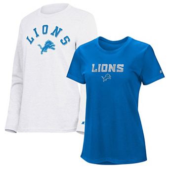 Women's Starter Blue/Ash Detroit Lions Short Sleeve & Long Sleeve T-Shirt Combo Pack