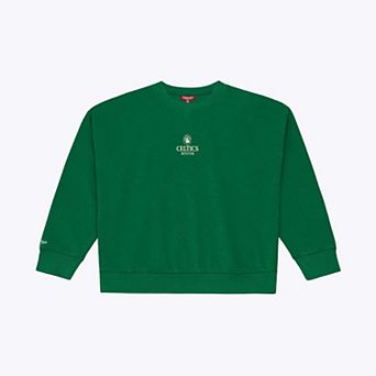 Women's Mitchell & Ness Kelly Green Boston Celtics Core Essentials Micro Logo Fleece Sweatshirt