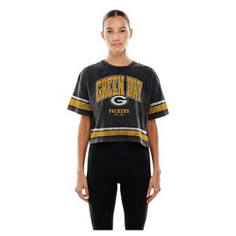 Women's New Era Black Green Bay Packers Lifestyle Mineral Wash Boxy Cropped T-Shirt