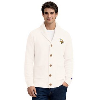 Men's Starter Cream Minnesota Vikings Shawl Collar Heavy Knit Cardigan Sweater