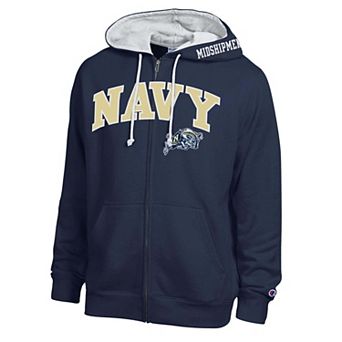 Men's Champion Navy Navy Midshipmen Arch Logo Full-Zip Fleece Hoodie