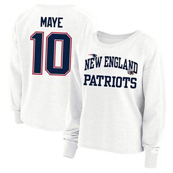 Women's Fanatics Drake Maye White New England Patriots Plus Size Oversized Name & Number Sweatshirt