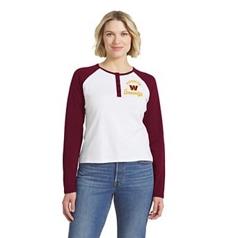 Women's WEAR by Erin Andrews White/Burgundy Washington Commanders Henley Long Sleeve Raglan T-Shirt