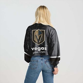 Women's Fanatics Black Vegas Golden Knights Mineral Wash Oversized Long Sleeve Jersey T-Shirt