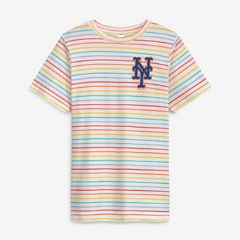 Girls Youth Soft as a Grape White New York Mets Striped T-Shirt