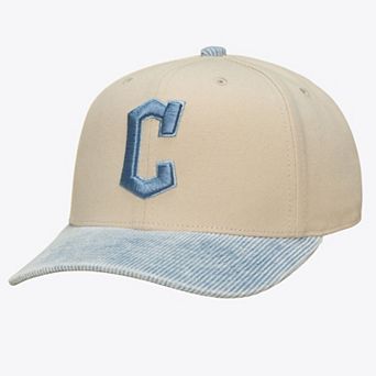 Men's Mitchell & Ness Cream/Light Blue Cleveland Guardians Washed Corduroy Pro Crown Snapback Hat