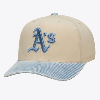 Men's Mitchell & Ness Cream/Light Blue Athletics Washed Corduroy Pro Crown Snapback Hat
