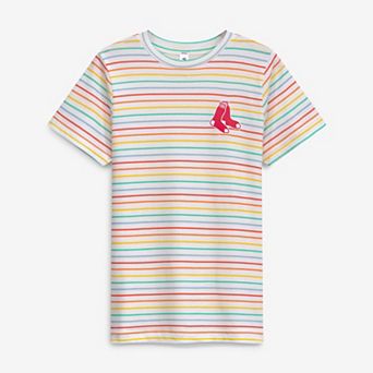 Girls Youth Soft as a Grape White Boston Red Sox Striped T-Shirt