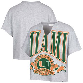 Women's '47 Gray Miami Hurricanes Banners Out Oversized Notch-Neck T-Shirt