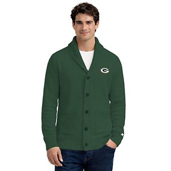 Men's Starter Green Green Bay Packers Shawl Collar Heavy Knit Cardigan Sweater