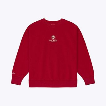 Women's Mitchell & Ness Red Houston Rockets Core Essentials Micro Logo Fleece Sweatshirt