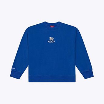 Women's Mitchell & Ness Blue New York Knicks Core Essentials Micro Logo Fleece Sweatshirt