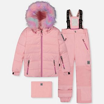 Little Kids Girl Two Piece Play Snowsuit with Hooded Jacket and Snow Pants