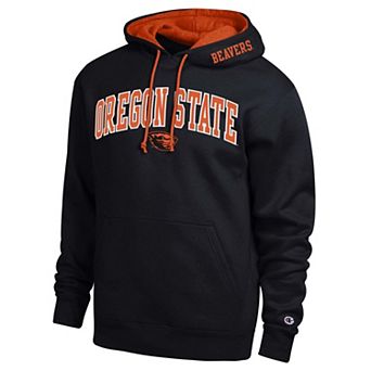 Men's Champion Black Oregon State Beavers Arch Tackle Twill Hoodie