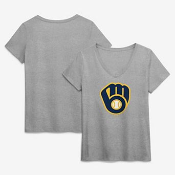 Women's Logo Athletic Gray Milwaukee Brewers Official Logo Athletic V-Neck T-Shirt