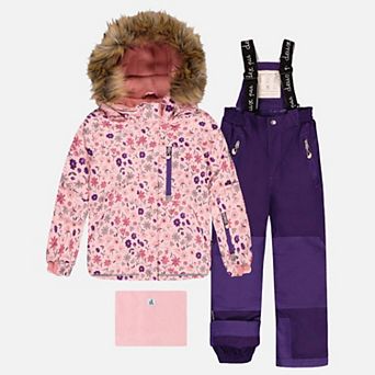 Little Kids Girl Mini Flower Print Two Piece Play Snowsuit with Hooded Jacket and Snow Pants