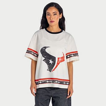 Women's The Wild Collective Cream Houston Texans Oversized Established Boyfriend T-Shirt