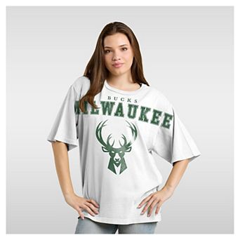 Women's Fanatics White Milwaukee Bucks Spirit Relaxed Jersey T-Shirt