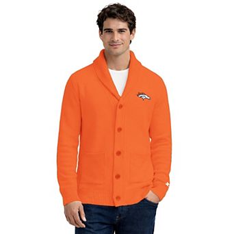 Men's Starter Orange Denver Broncos Shawl Collar Heavy Knit Cardigan Sweater