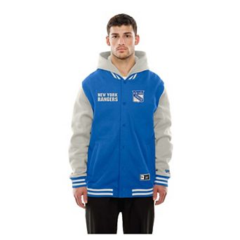 Men's New Era Blue/Gray New York Rangers Full-Snap Hooded Varsity Jacket